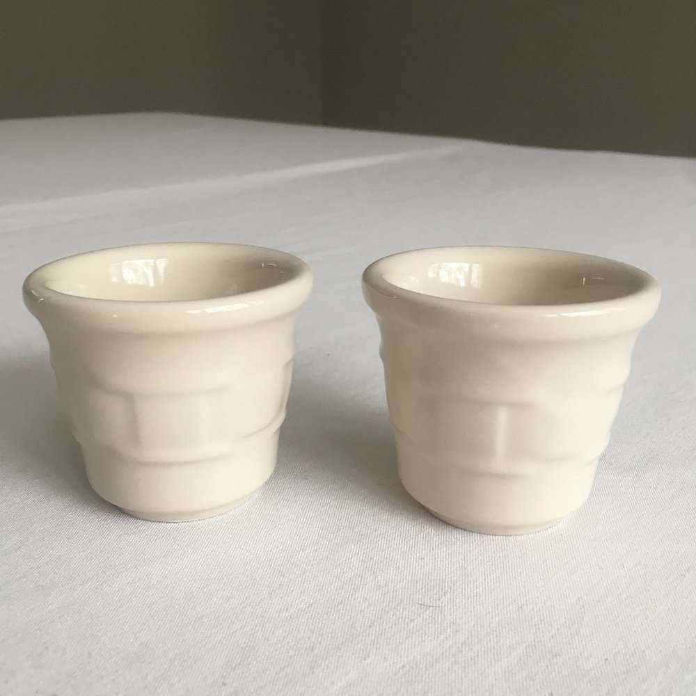 Longaberger Pottery Woven Ivory  2 Votive Cups